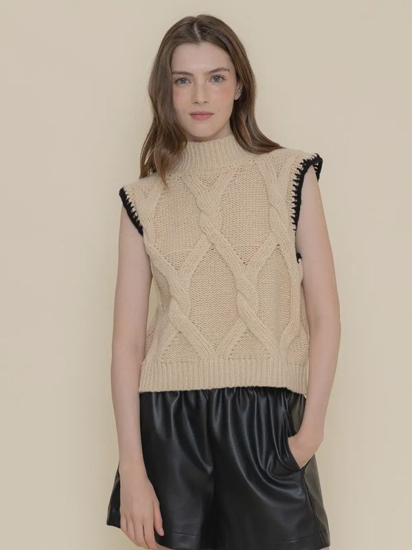 Mock Neck Cap Sleeve Knit Vest