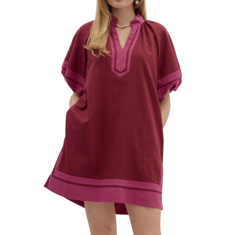 Collared Puff Sleeve Dress | Burgundy