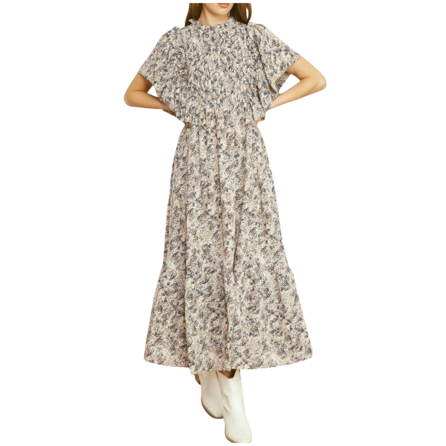 Printed Short Sleeve Maxi Dress