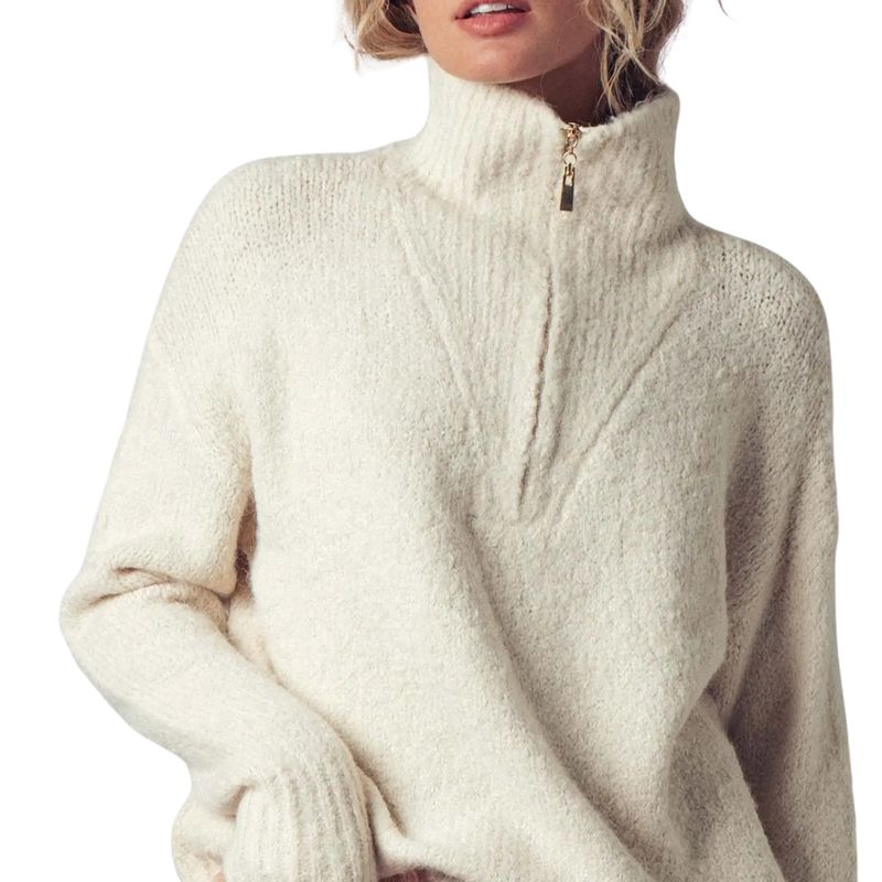 Textured Half-Zip Sweater – Cream