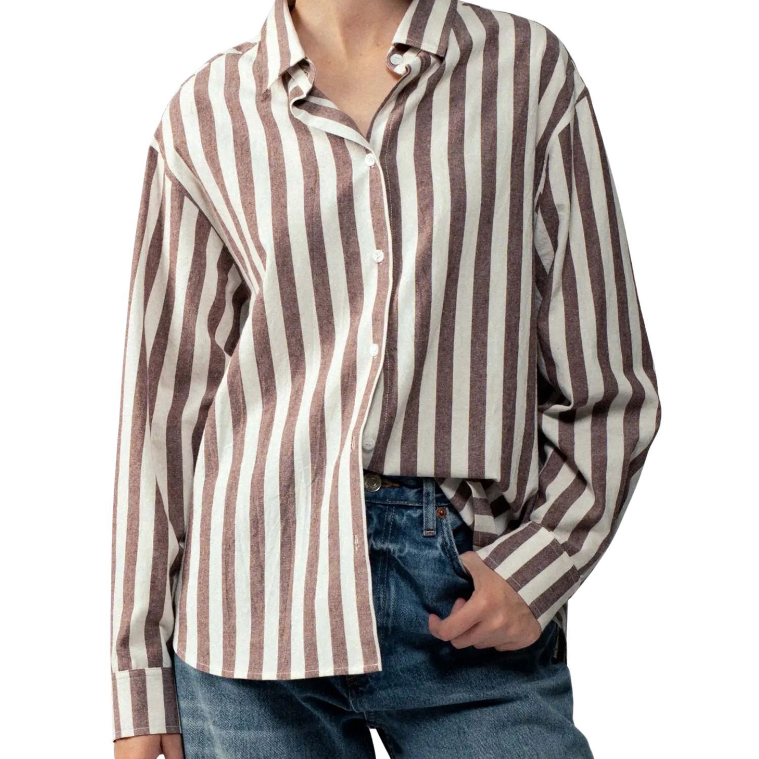Striped Cotton Button-Down Shirt – Cocoa &amp; Cream