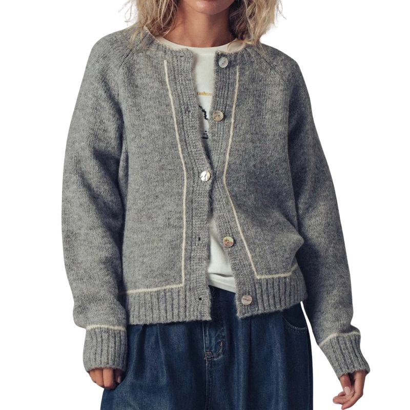 Contrast Trim Boho Knit Button Cardigan