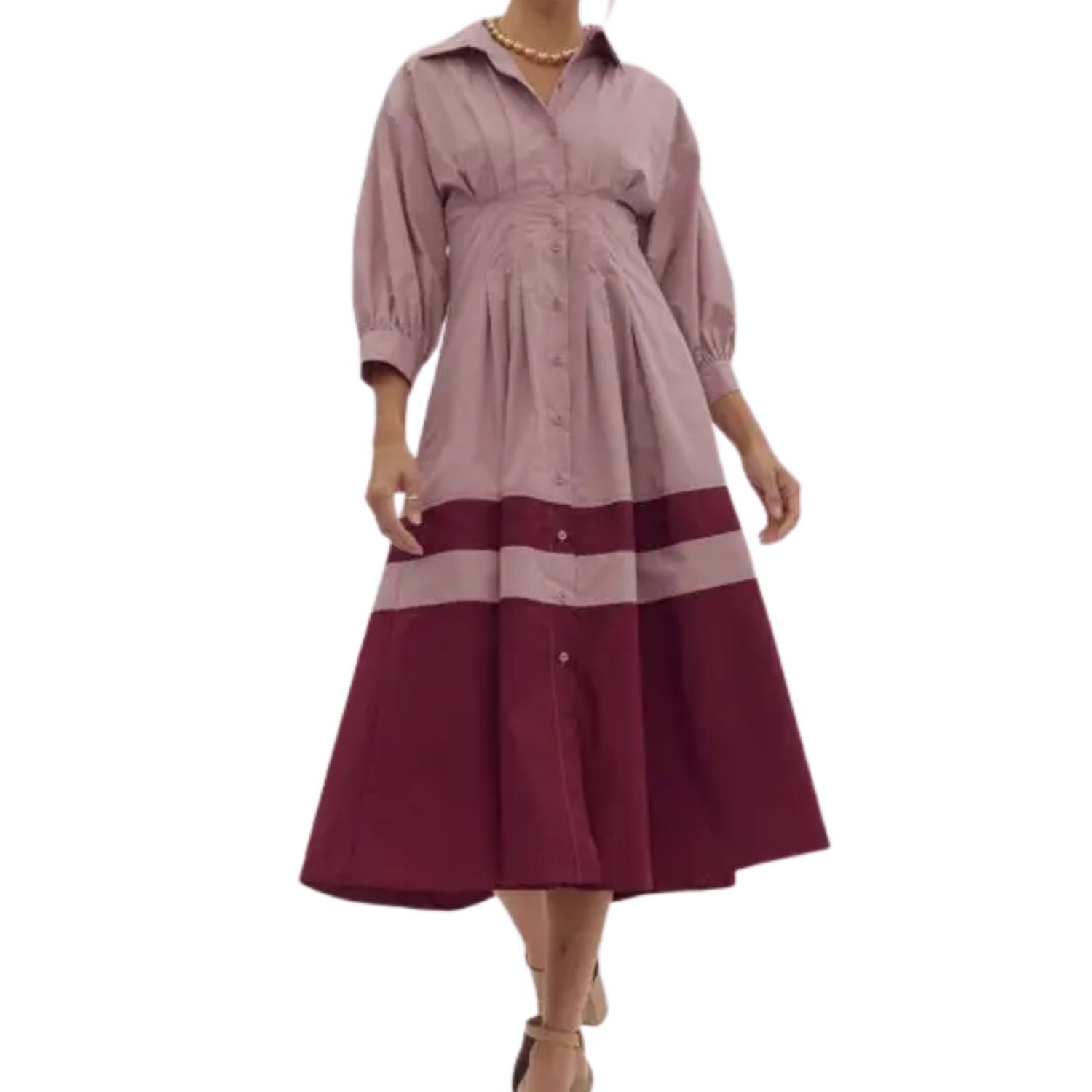 Colorblock Midi Shirt Dress | Slate Rose