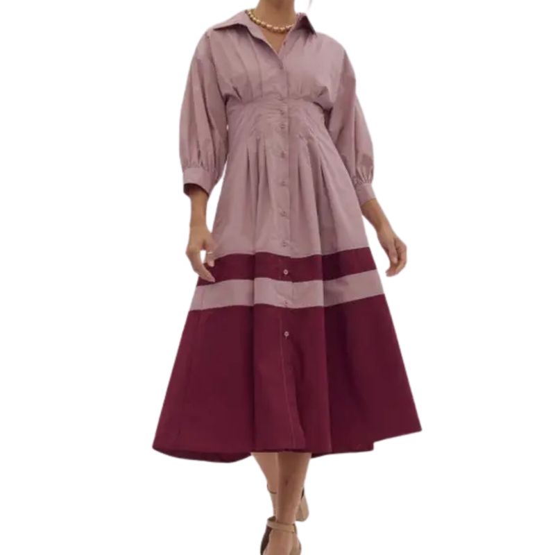 Colorblock Midi Shirt Dress | Slate Rose