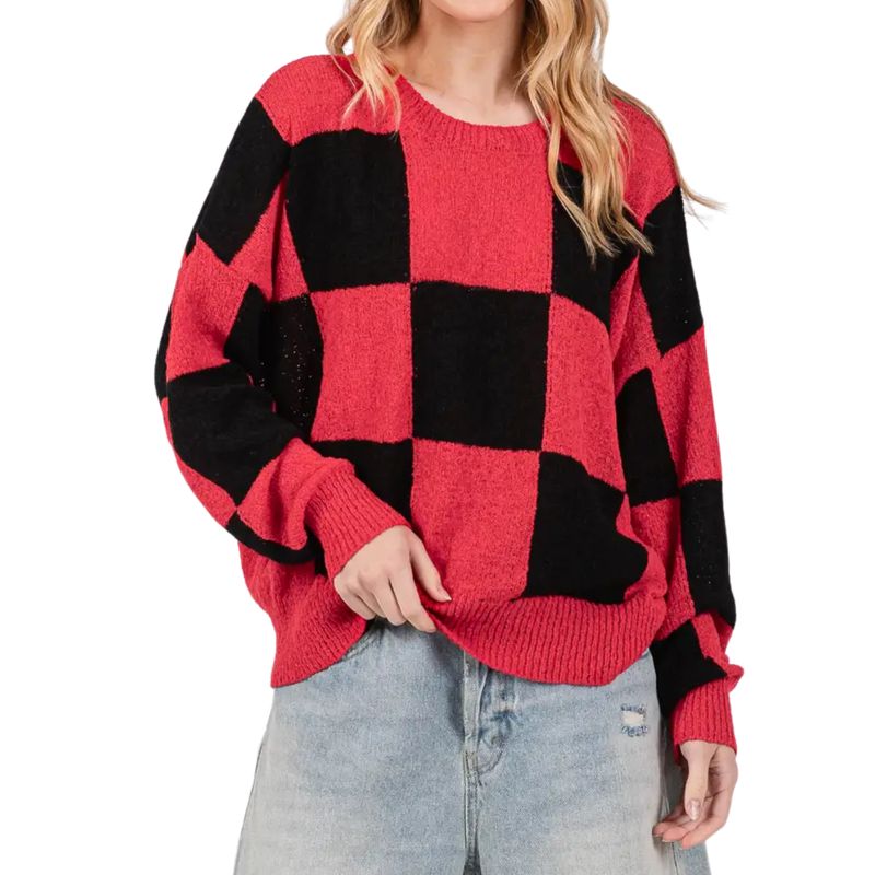 Game Day Checkered Sweater Top