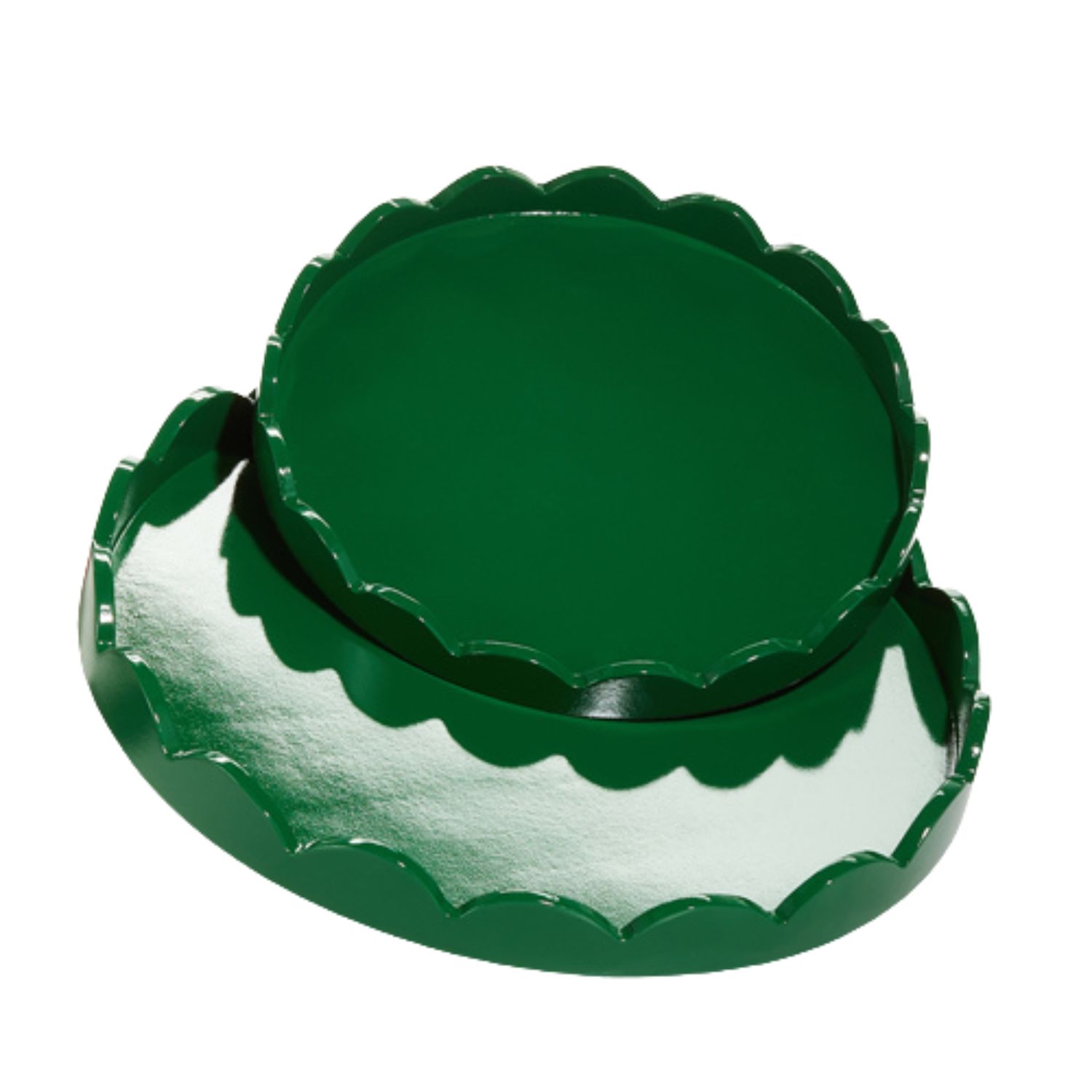Green Round Scalloped Tray – Decorative Serving &amp; Centerpiece Tray, 2 Sizes