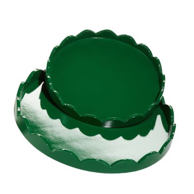 Green Round Scalloped Tray – Decorative Serving &amp; Centerpiece Tray, 2 Sizes