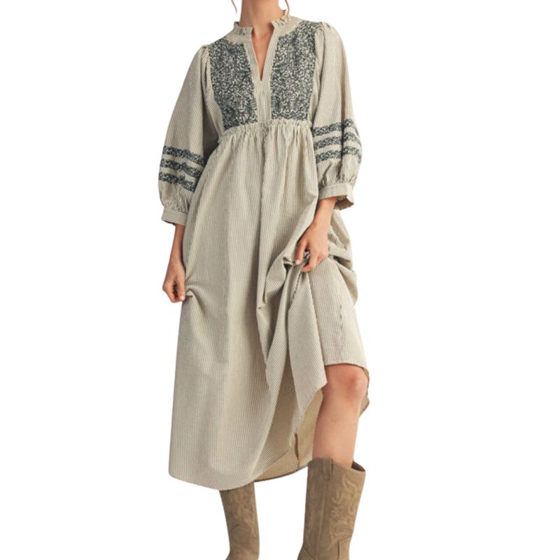 Striped Embroidered Midi Dress | Sage &amp; Ivory