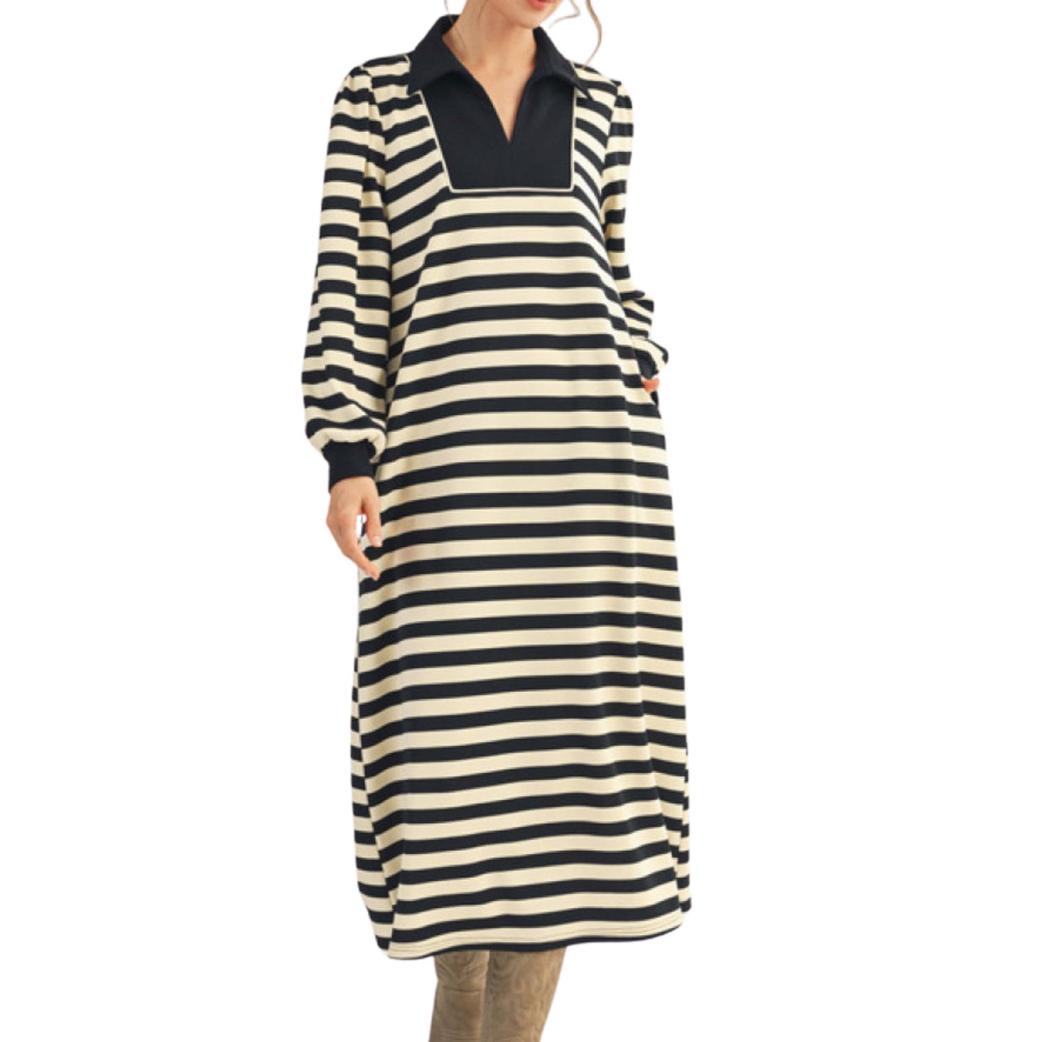 Striped Polo Midi Dress | Black &amp; Cream