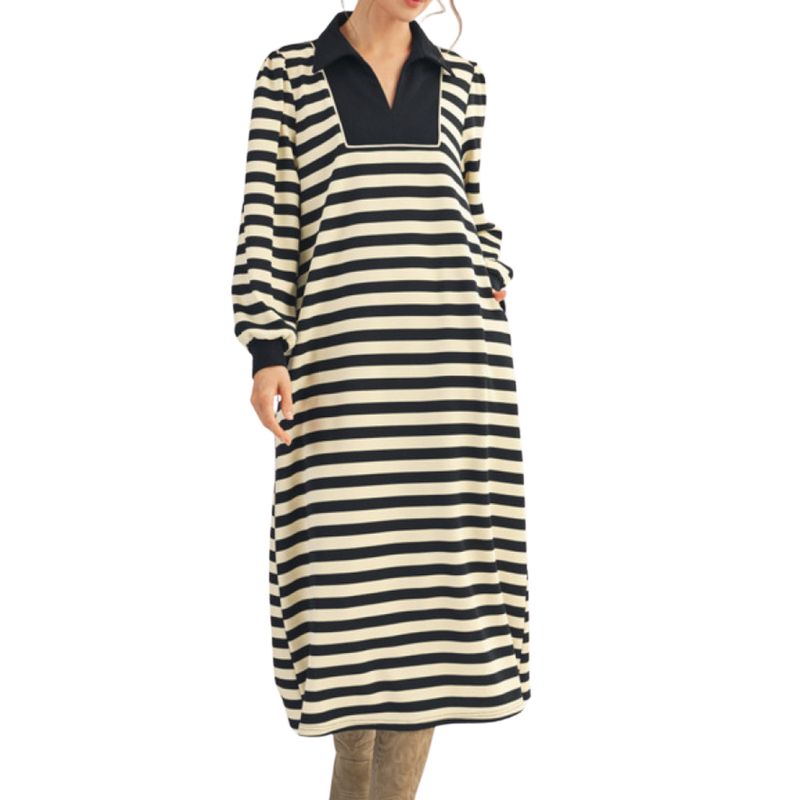 Striped Polo Midi Dress | Black &amp; Cream