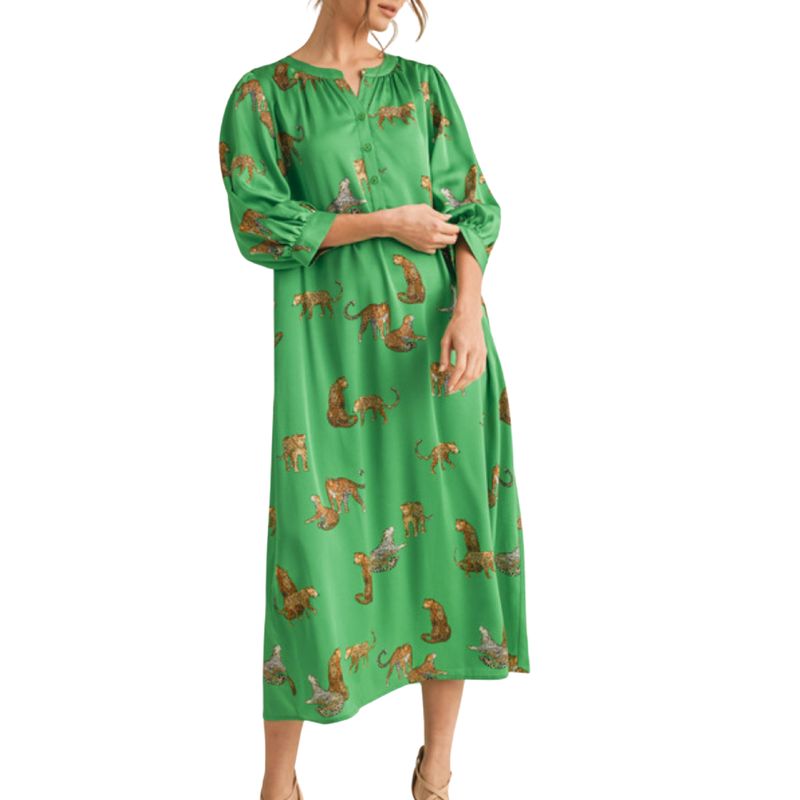 Wildcat Print Midi Dress | Emerald Green