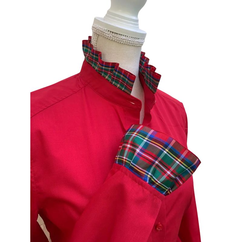 Dionne Holiday Plaid Ribbon Trim Shirt