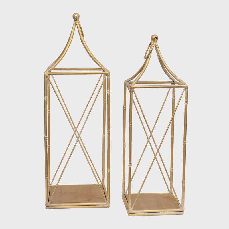 Distressed Golden Metal Open Air Lanterns- 2 Sizes