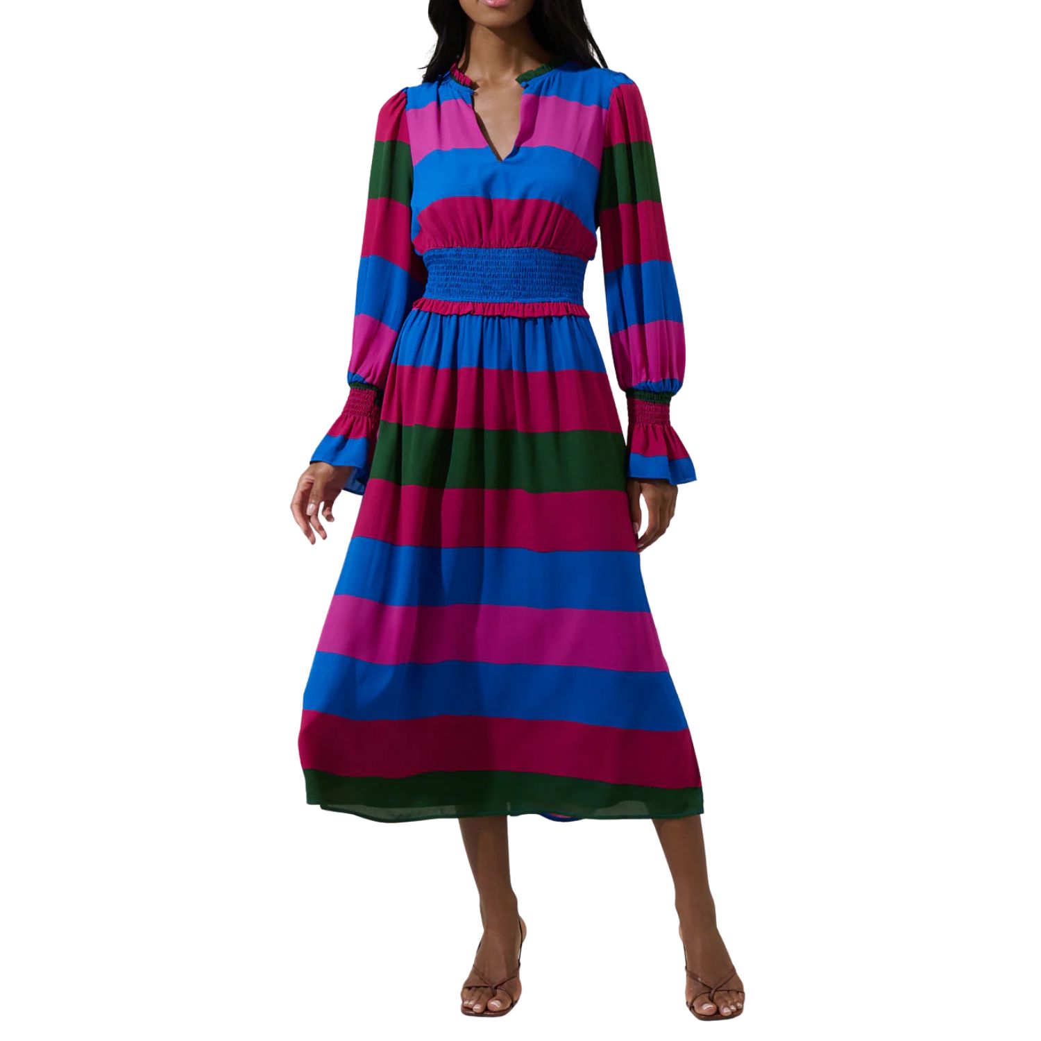Saige Striped Ria Smocked Maxi Dress | Magenta