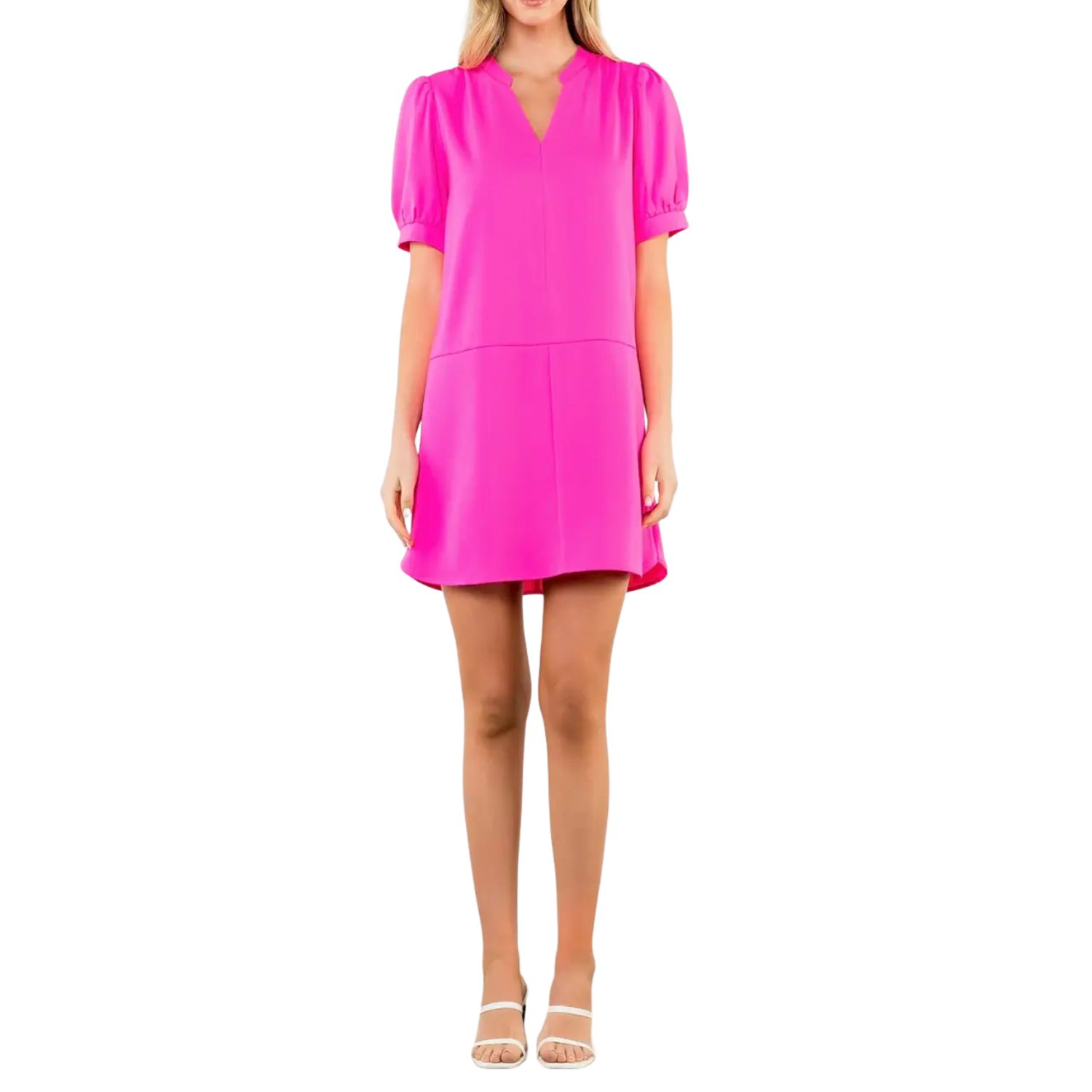 Short Sleeve V-Neck Dress | Pink