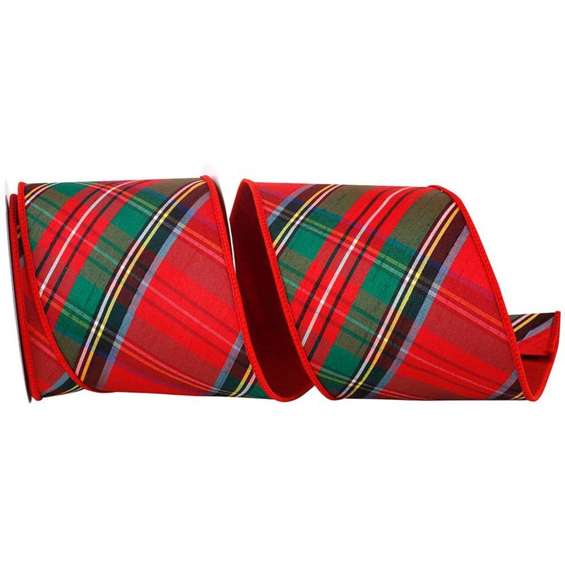 4&quot; Plaid Diagonal Luxe Red Backed Ribbon | 10 Yards