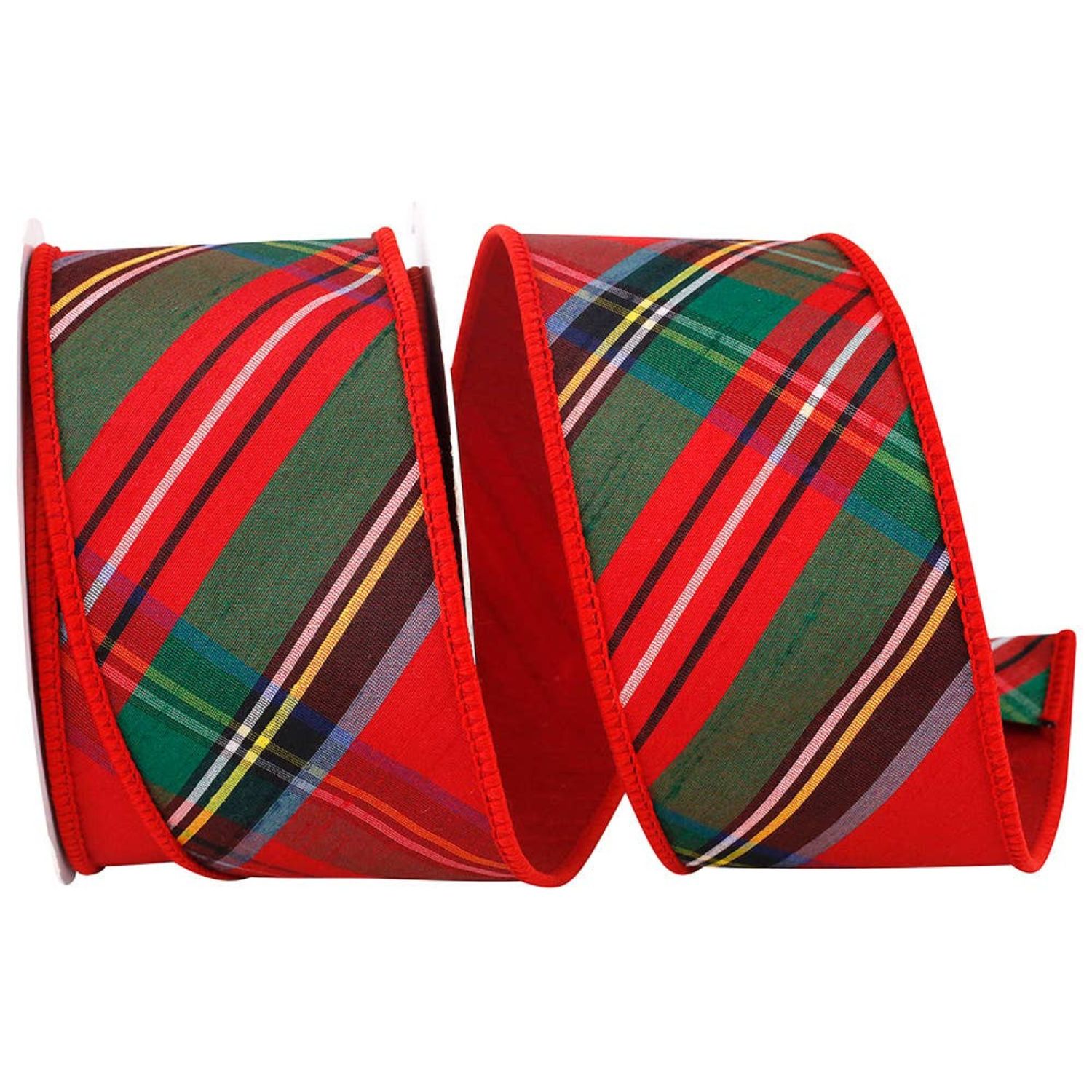 2.5&quot; Plaid Diagonal Luxe Red Backed Ribbon | 5 Yards