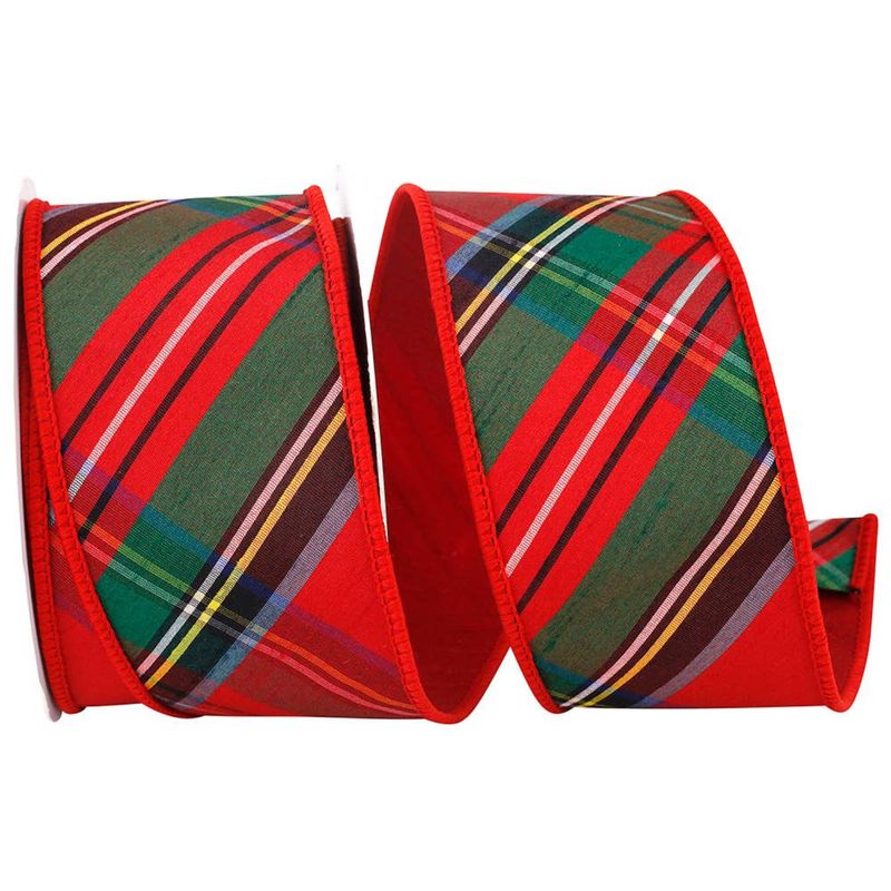 2.5&quot; Plaid Diagonal Luxe Red Backed Ribbon | 5 Yards