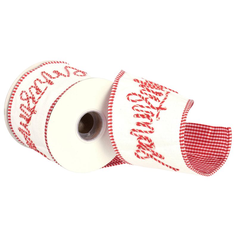 4&quot; White Embroidered Merry Christmas Ribbon | 5 Yards