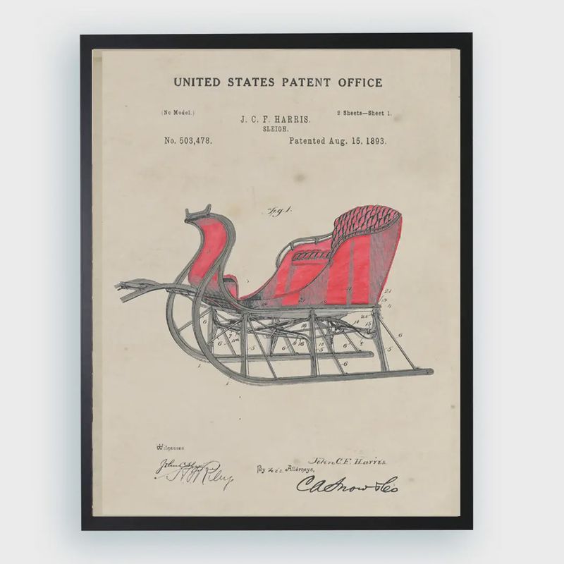 8 x 10 Patent Red Sleigh Art