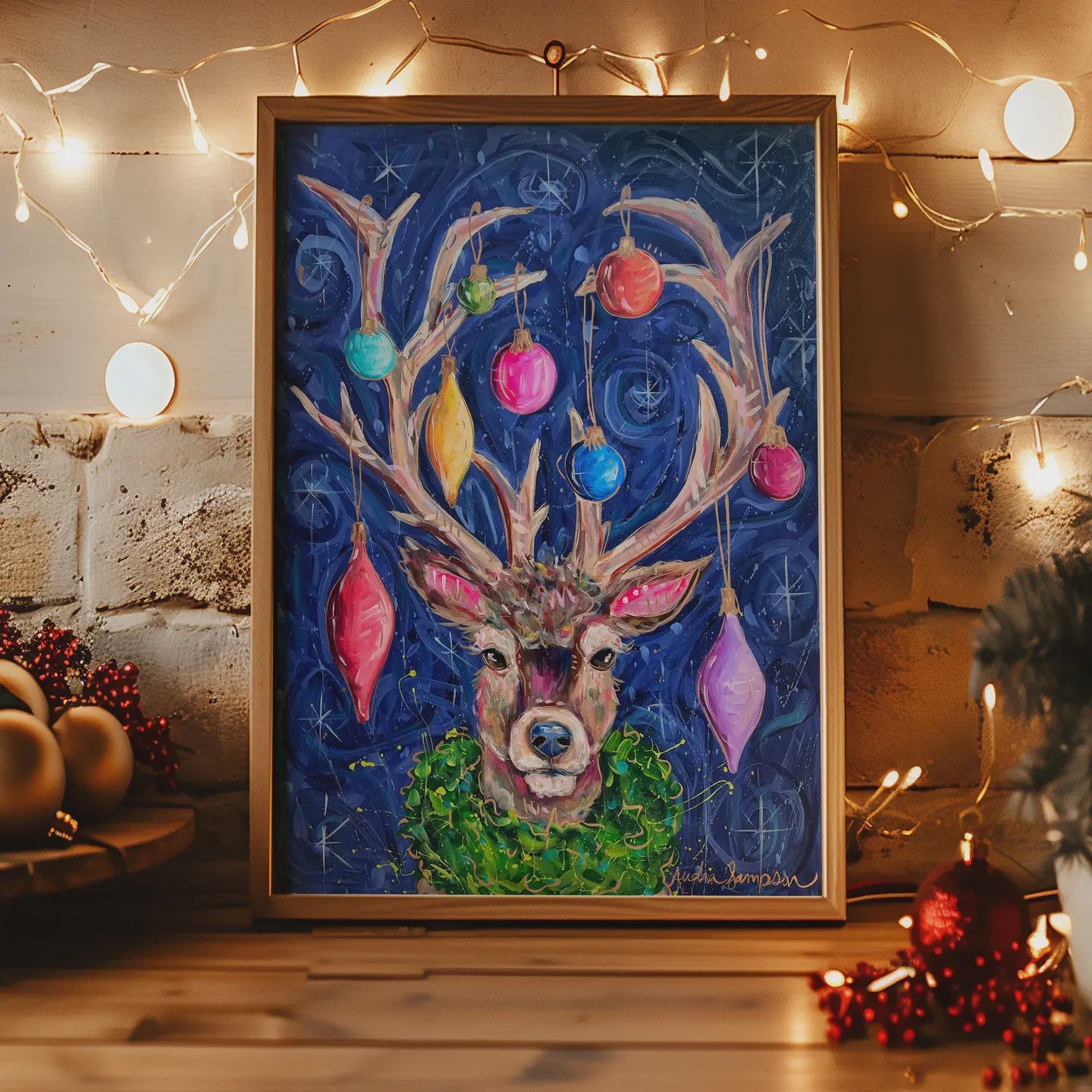 11 x 14 Reindeer Christmas Reproduction Print