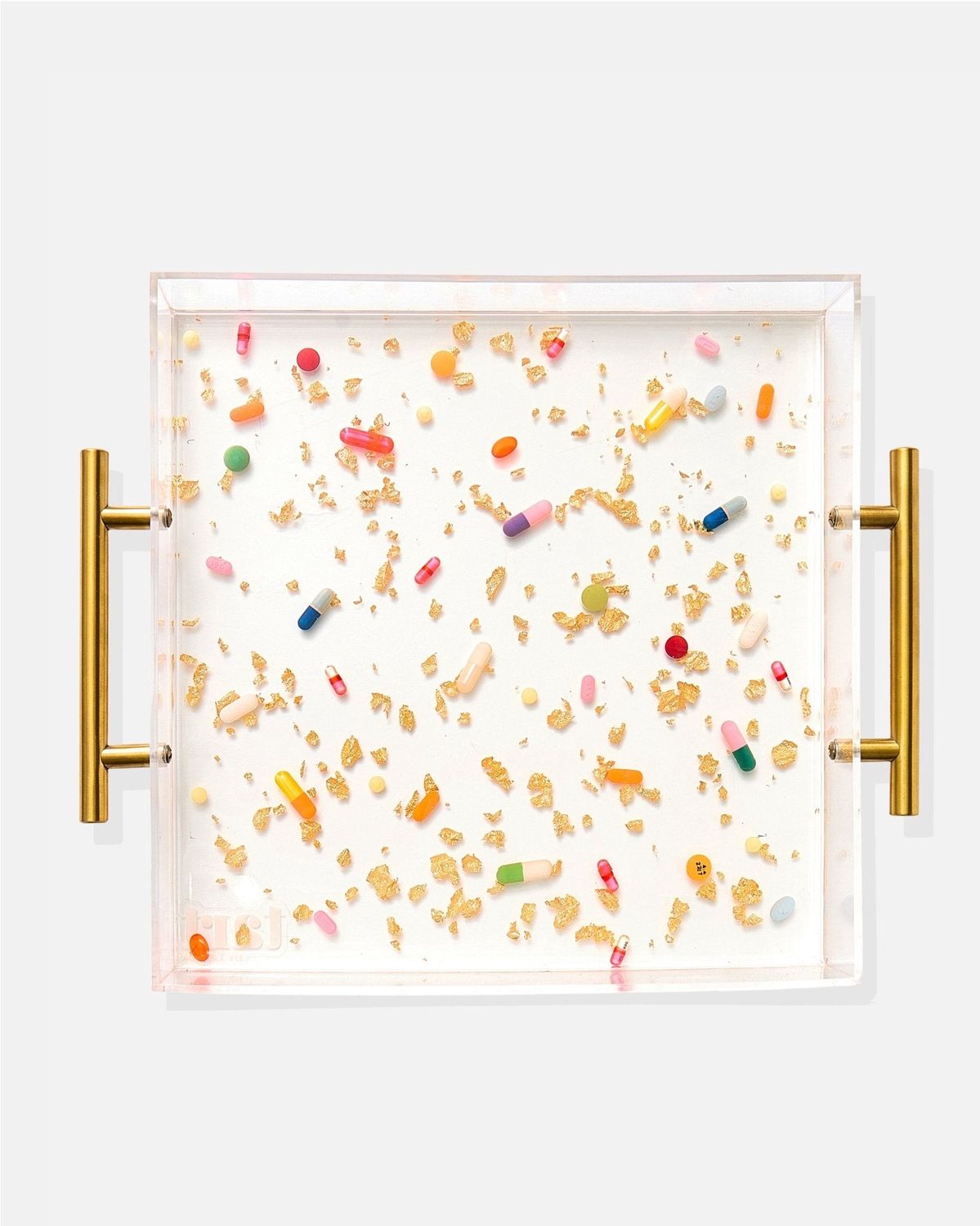 Pill + Gold Acrylic Tray With Gold Handles