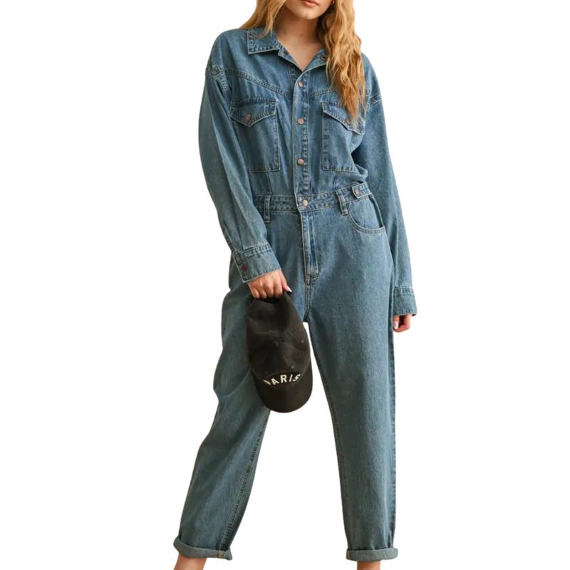 Washed Denim Utility Jumpsuit