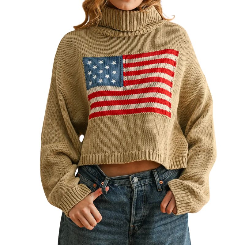 American Flag Front Turtle Neck Sweater Top