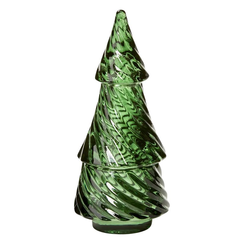 Glass Twist Tree Tealight Holder Green