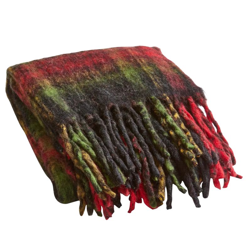 Christmas Wooly Plaid Throw with Fringe