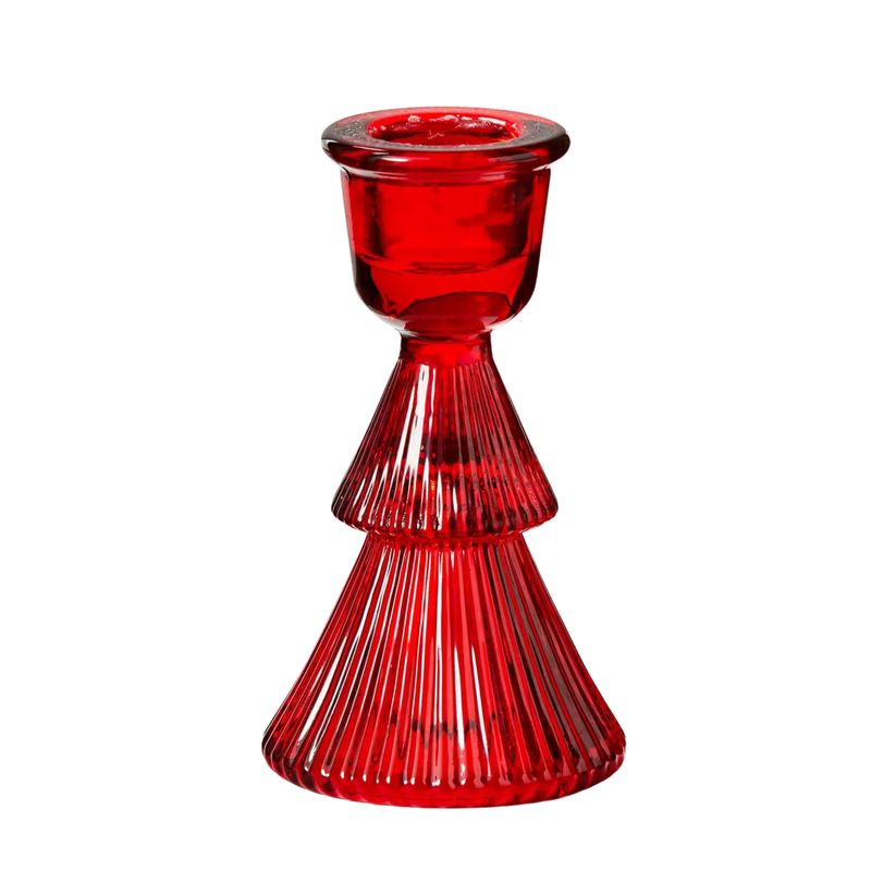 Small Red Christmas Glass Ribbed Tree Taper Holder