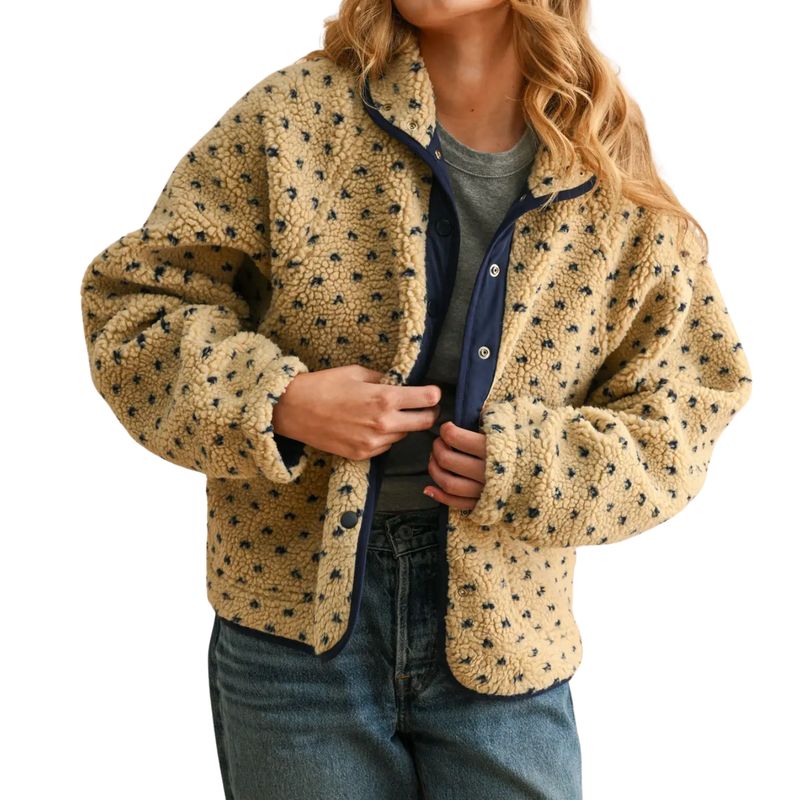Button Front Pattern Sherpa Jacket