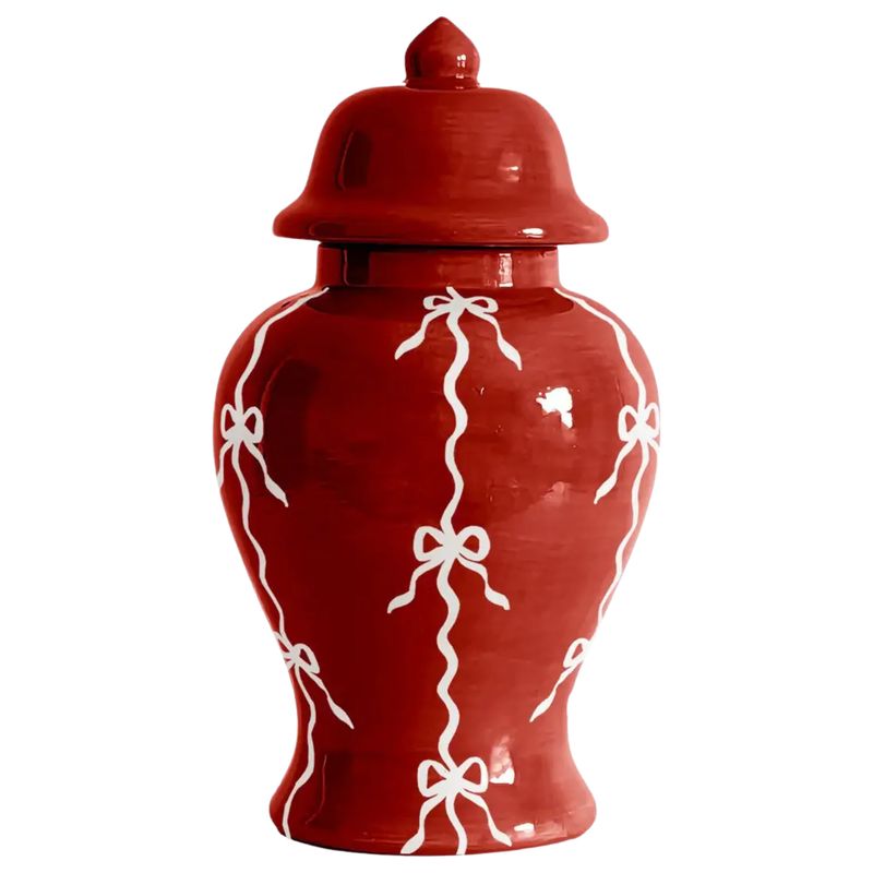 Bow Stripe Ginger Jars in Red | Large