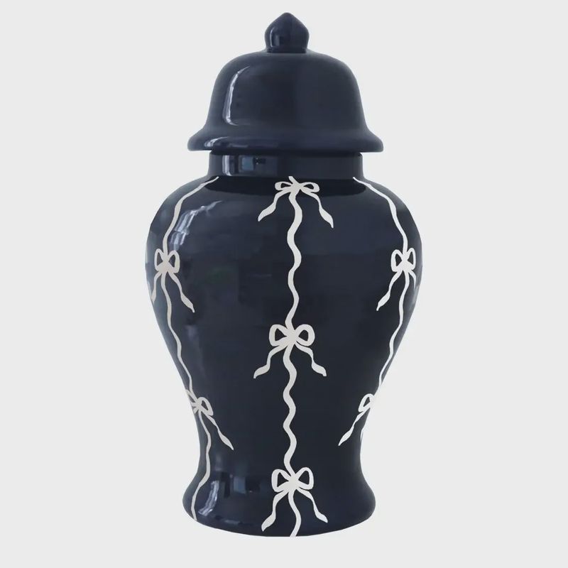 Bow Stripe Ginger Jars in Navy Blue