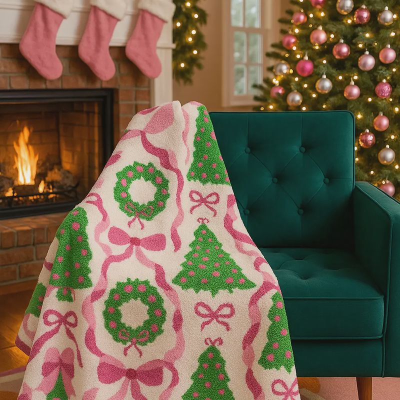 Holiday Wreaths and Trees Luxe Throw Blanket