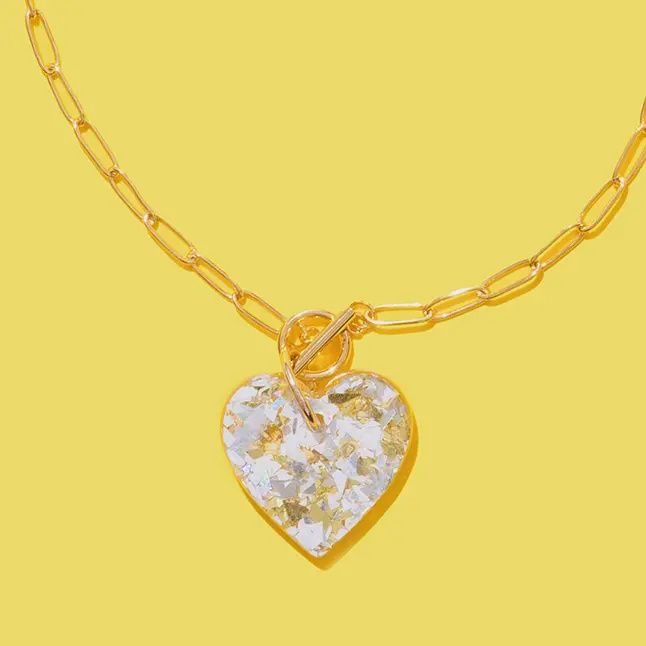 Paperclip Chain Necklace - Heart - Pearl Confetti