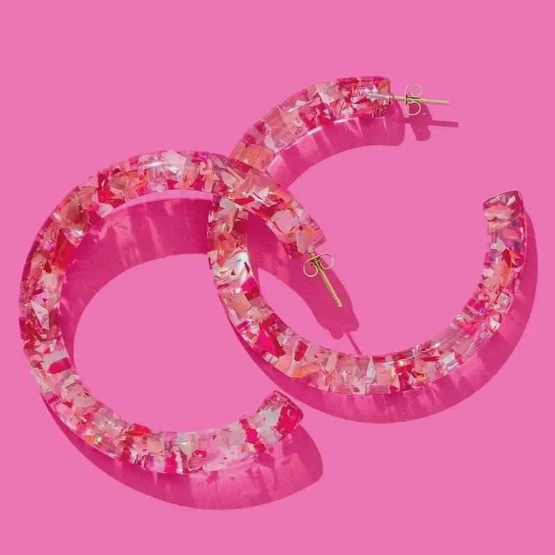 Confetti Hoop Earrings- Pink