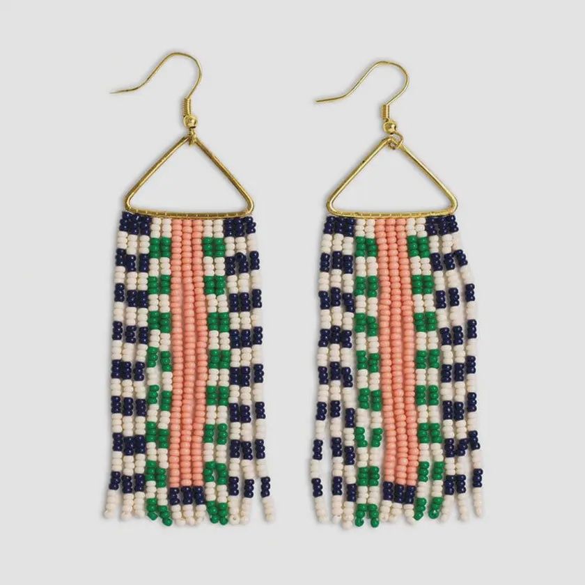 Brooke Two-Tone Checked Border Beaded Fringe Earrings