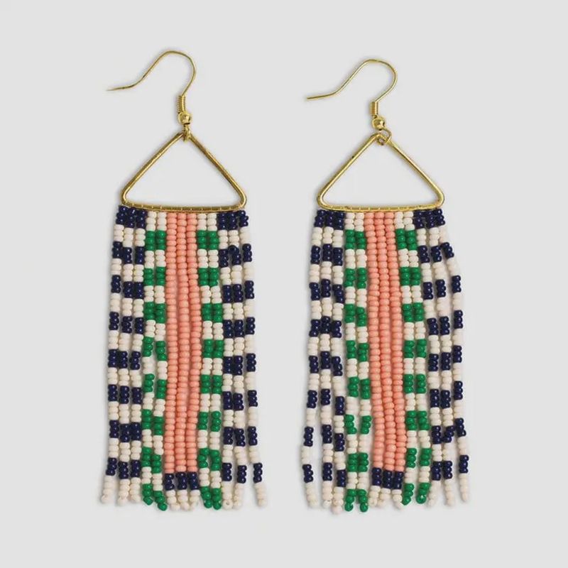 Brooke Two-Tone Checked Border Beaded Fringe Earrings