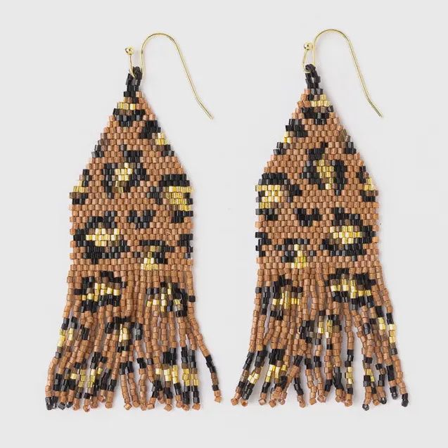 Delilah Cheetah Print Beaded Fringe Earrings