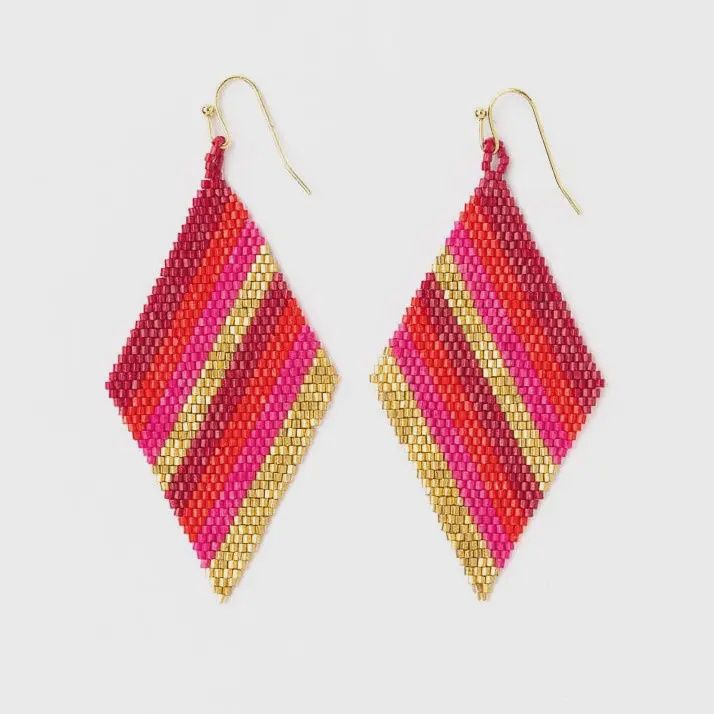Frida Diagonal Ombre Stripes Beaded Earrings Hot Pink