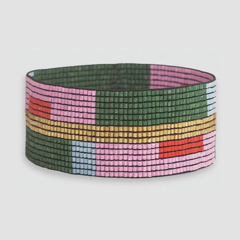 Kenzie Colorblock Beaded Stretch Bracelet Pink and Light Blue