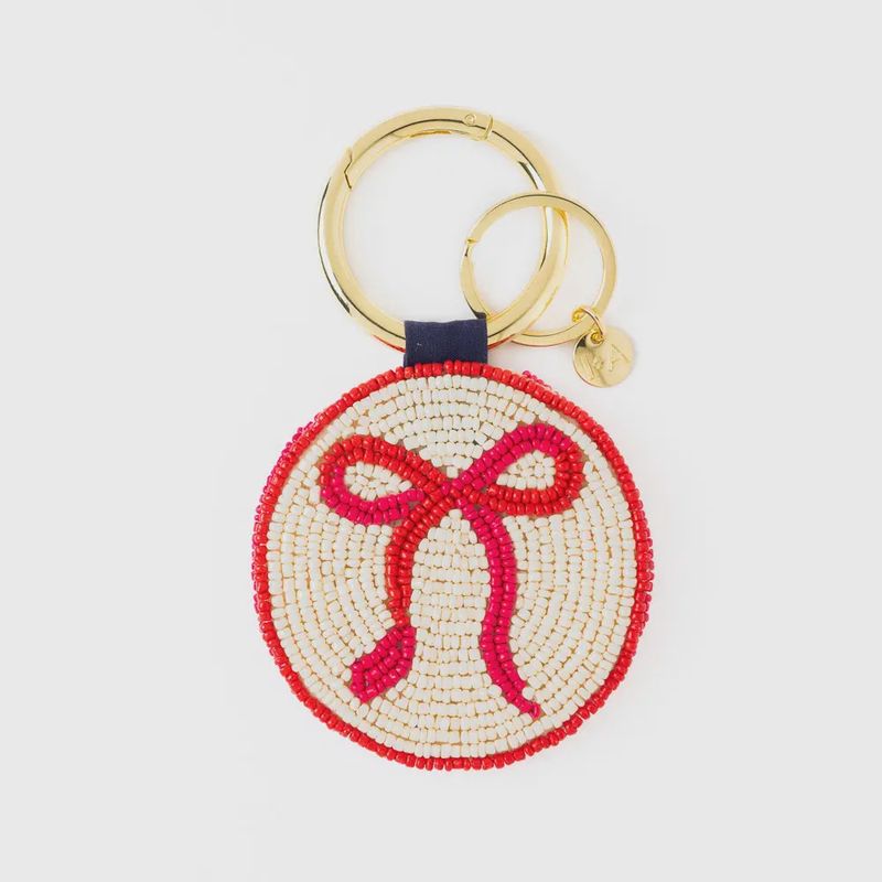 Kelsey Bow Seed Bead Bag Charm Key Ring