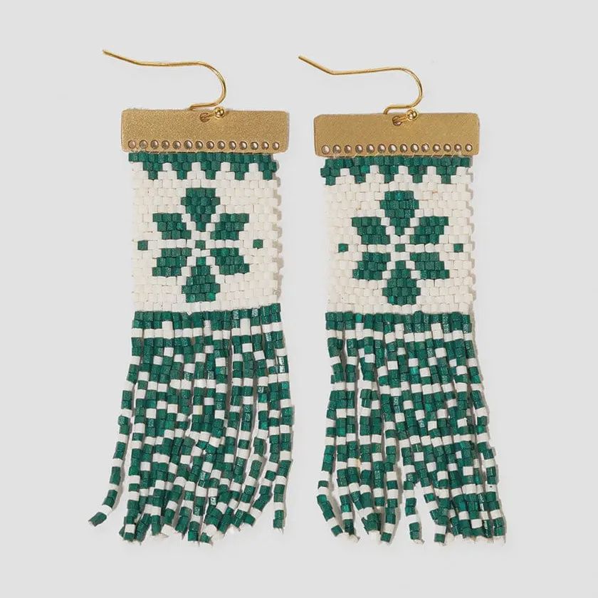 Holiday Beaded Fringe Earrings Green