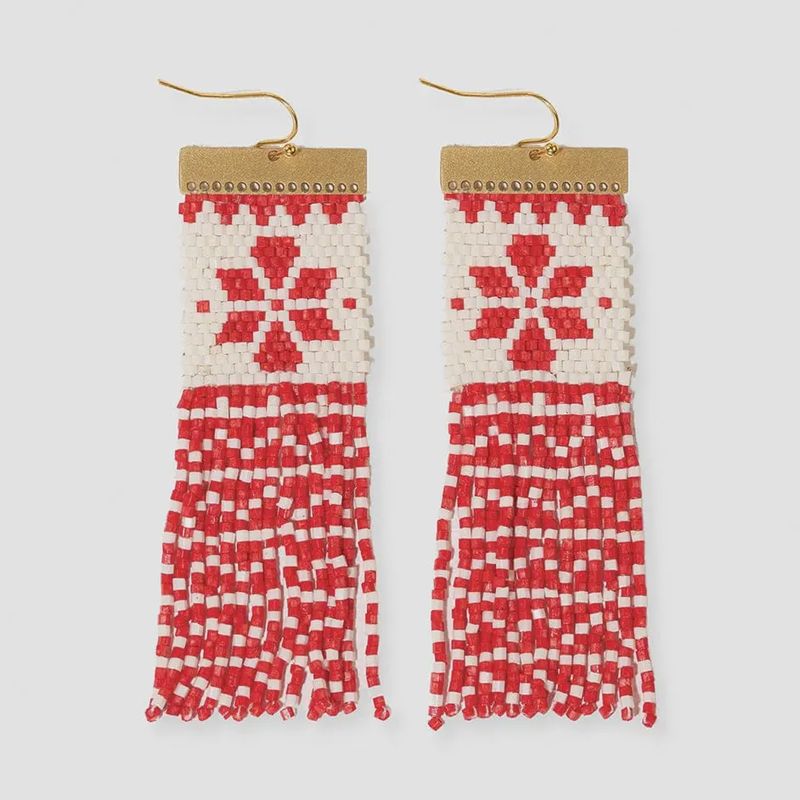 Lauren Holiday Beaded Fringe Earrings Red