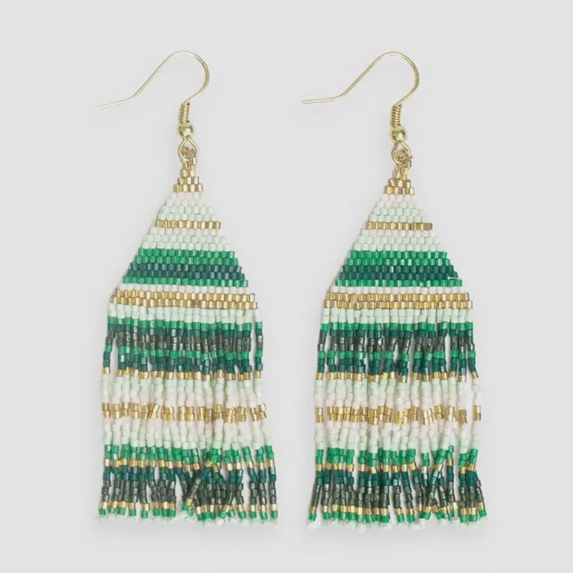 Lexie Horizontal Stripes Beaded Fringe Earrings