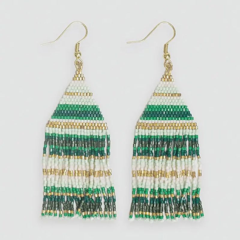 Lexie Horizontal Stripes Beaded Fringe Earrings