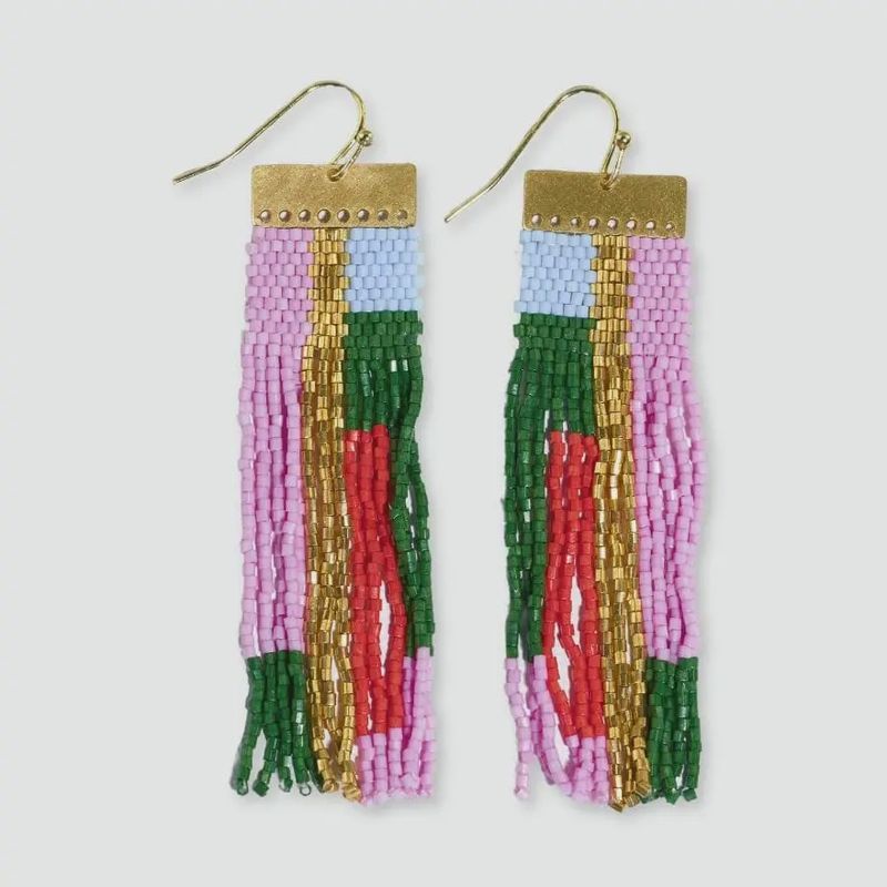 Mckenzie Brass Bar Hanger Long Beaded Fringe Earrings