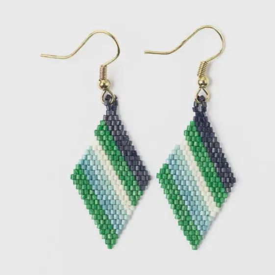Zelda Angled Stripe Diamond Earrings Green