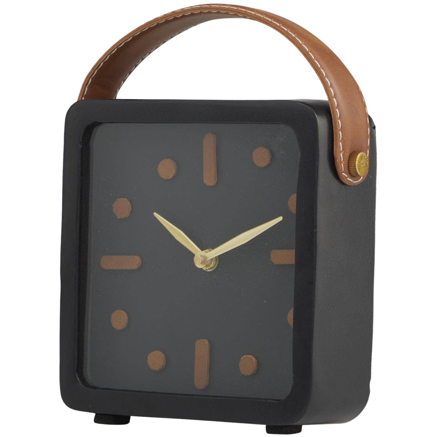 Minimalist Desk Clock with Leather Strap Handle